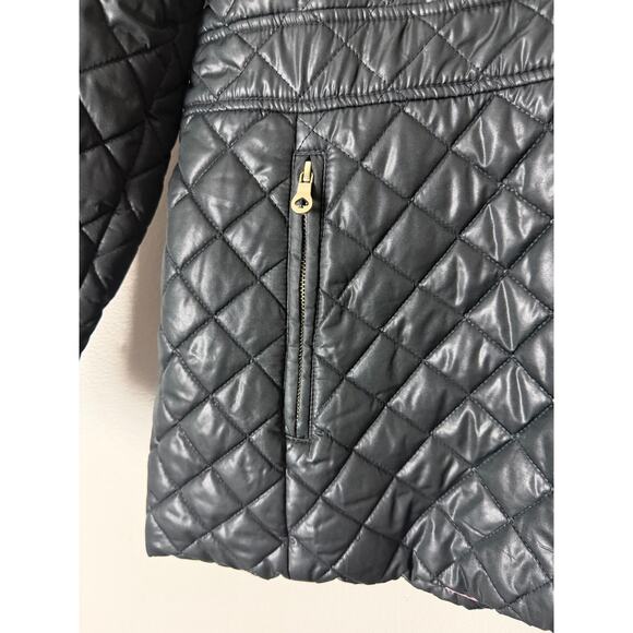 KATE SPADE COAT XL BLACK QUILTED HOODED PUFFER ANORAK JACKET ZIPPER WINTER COLD - Picture 8 of 11